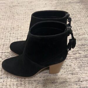 Hush Puppies Black Ankle Booties with Tan Heel